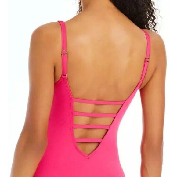 Bleu Rod Beattie Swimwear Lattice Plunging One-Piece Swimsuit Pink 4 - Picture 4 of 6